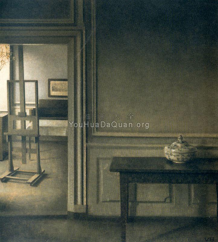 Interior with Easel and Punch Bowl - 威尔汉姆·哈莫修依